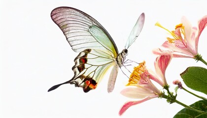 The Transparent-Winged Glasswing Butterfly Perched on a Tropical Flower