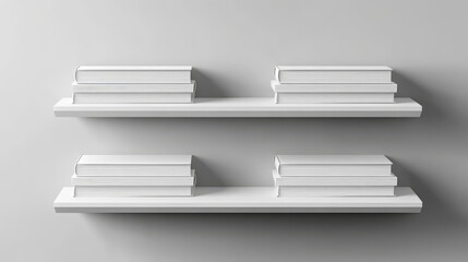 Bookshelf mockup isolated on gray background. Vector realistic illustration of blank books with...