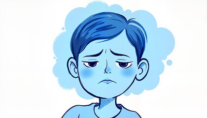 Obraz premium sad young boy expressing disappointment with a blue background, Blue Monday, depression