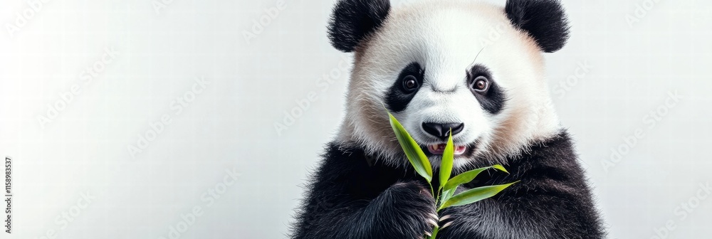 Aufkleber panda holding bamboo in a serene setting with ample copy space for text and a peaceful atmosphere. g