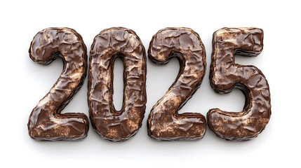 Fototapeta premium number 2025 with chocolate texture written in 3d isolated on white background