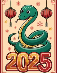 Obraz premium 2025 Cute Year of the Snake New Year's Card Illustration