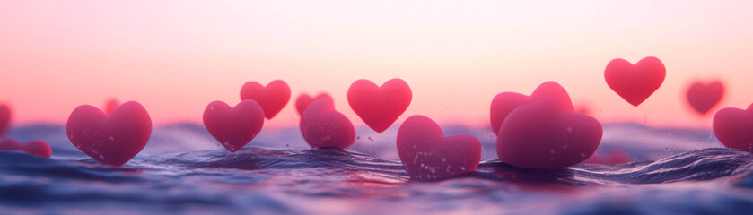Obraz premium Floating hearts on water create a dreamy, romantic atmosphere.