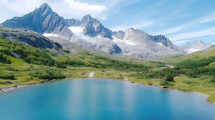 Fototapeta premium Serenity Alpine Lake Majestic Mountain Peak Panorama