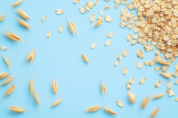 Oatmeal scattered on a white background, top view