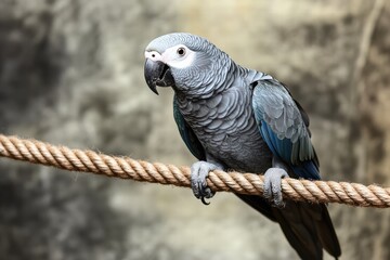Fototapeta premium Parrot demonstrates intelligence by pulling rope in a captivating display of skill and awareness