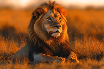 Majestic lion basking under the golden African sun