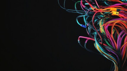 Colorful Network Cables Entangled in a Server Rack