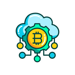 Cloud Bitcoin Mining Icon. Cryptocurrency Mining and Cloud Computing Symbol