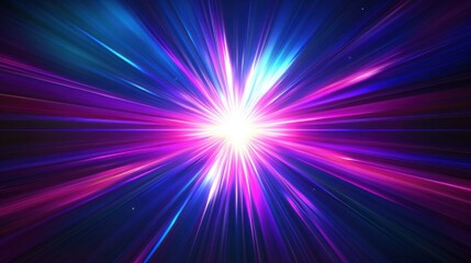 A vibrant explosion of colored light radiates from the center of the image, creating a dynamic and energetic aura. Striking hues blend together beautifully.
