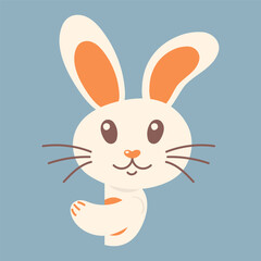Fototapeta premium Cute bunny peeking out from behind. Vector cartoon illustration isolated on white