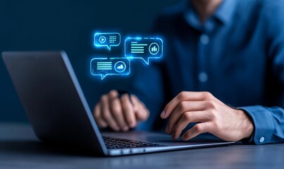 Technology for automating virtual assistants and CRM software. Customers use online services with chat bots to get help. Concept of a chat bot interaction.