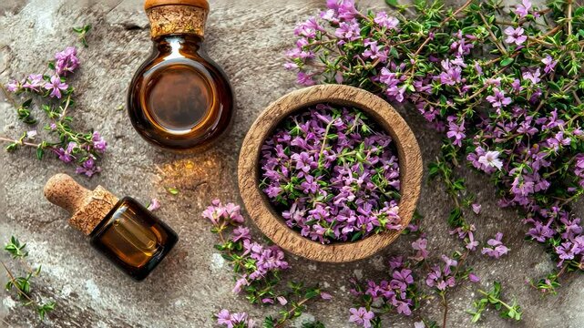 cumin essential oil and mortar. Selective focus