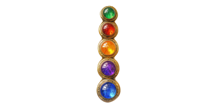 Colorful gemstone orbs on gold background isolated on transparent background