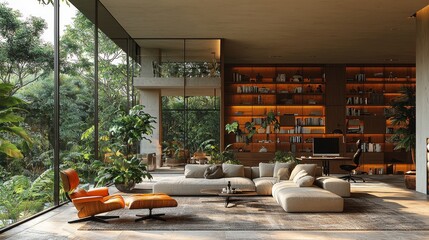 A modern office space featuring an ergonomic layout and indoor plants to improve productivity