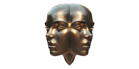 Abstract dual female faces sculpture isolated on transparent background
