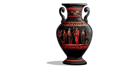 Ancient greek vase with red and black pattern isolated on transparent background