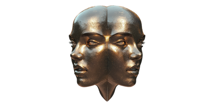 Abstract dual female faces sculpture isolated on transparent background