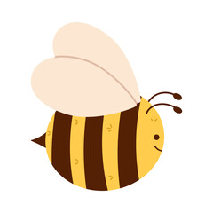Cute cartoon bee. Flat childish vector illustration isolated on white background