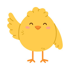 Cute little chicken waving. Childish print for nursery, kids apparel, poster and postcard. Flat isolated vector illustration