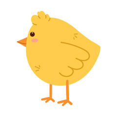Standing small chick side view. Flat spring Easter design. Vector isolated illustration