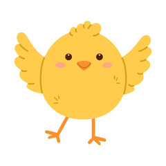 Cute little chick spreading wings. Childish print for nursery, kids apparel, poster and postcard. Flat isolated vector illustration
