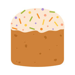 Easter cake with icing decorated with confectionery sweets. Flat vector isolated illustration