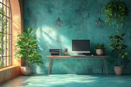 A modern office featuring a yellow wall and a desk. It's ideal for an office cubicle or home office, creating a cute and vibrant workspace perfect for Labor Day or Learning at Work Week