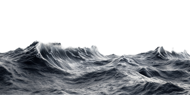 Ocean waves with foamy crests isolated on transparent background