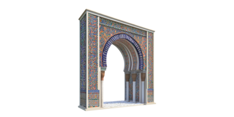 Ornate moroccan mosaic arch isolated on transparent background
