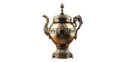 Obraz premium Ornate antique brass teapot with intricate designs isolated on transparent background