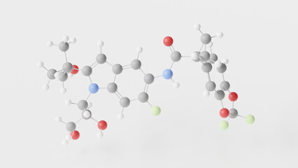 tezacaftor molecule 3d, molecular structure, ball and stick model, structural chemical formula therapeutic agent
