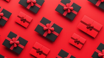 Isometric pattern of credit cards, gift cards, bonus cards. consumer concept, on a red background. Gifts for Christmas, Valentine's Day and birthday
