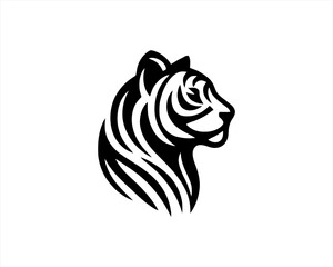 Tiger head, tiger face, logo design vector template. Black and white tiger vector illustration.