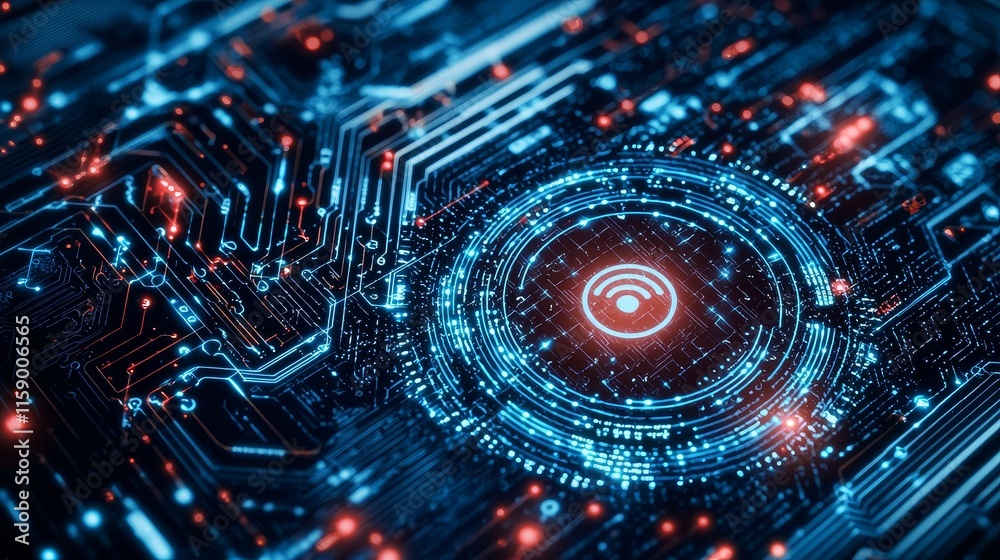 Poster a background in digital format with abstract cybersecurity visuals like shields and locks
