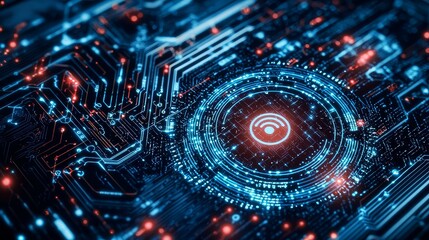Obraz premium A background in digital format with abstract cybersecurity visuals like shields and locks