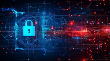 A digital backdrop incorporating abstract cybersecurity imagery, including shields and locks