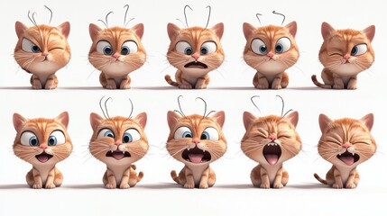 Obraz premium Cute cartoon kitten showing various expressions.