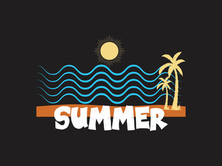 Naklejka premium Summer vibes sun, waves, and palm trees design