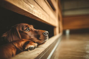 Majestic brown horse gazing from stable in rustic setting