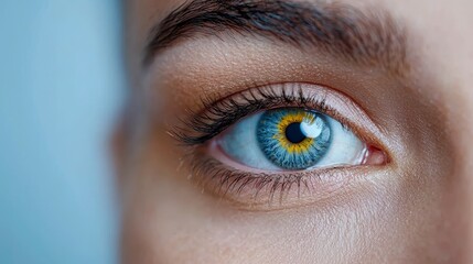 Polygonal triangles inside an eye close-up. Stock photo.