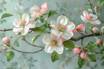 Hand-painted wallpaper in watercolor of flora