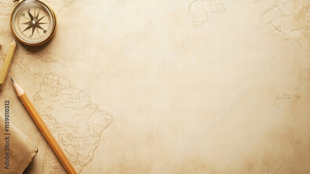 Aufkleber vintage map with compass and pencil inviting exploration and adventure in uncharted territories. gen