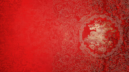 chinese new year 2025 concept. vibrant red background featuring intricate gold patterns and dragon design, perfect for