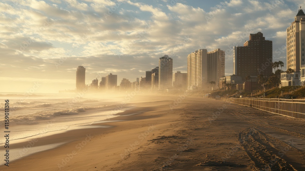 Wall mural Smog Over Seaside Boardwalk in Morning Light