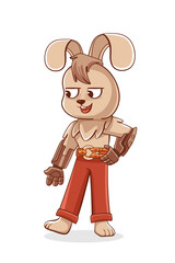 Illustration of a hare with bionic prosthetic arms in a cute cartoon style.