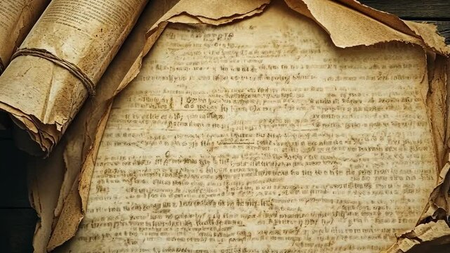 Ancient manuscripts on aged parchment revealing historical texts and script from a forgotten era