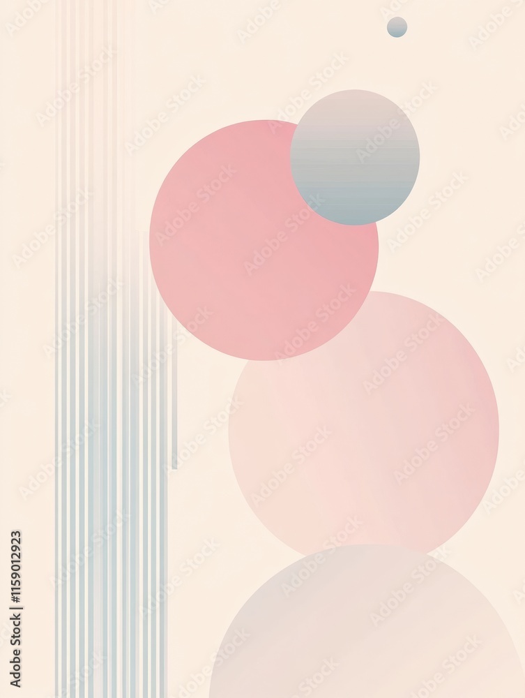 Leinwandbilder Abstract geometric design featuring circles and lines for creative mock up and text placement in pastel tones. Generative AI