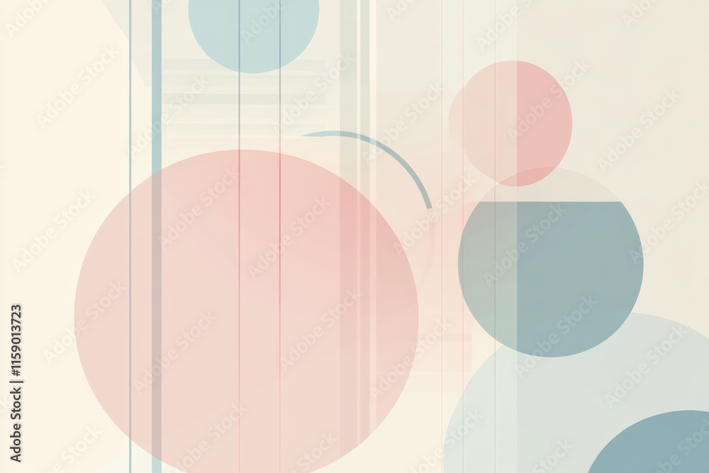 Leinwandbilder Abstract geometric design featuring circles and lines in pastel tones with ample space for text and visual elements. Generative AI