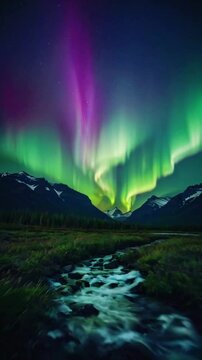 Greens, purples, and blues with soft gradients and gentle movements to emulate the northern lights, 4k Wallpaper Background Animation Video